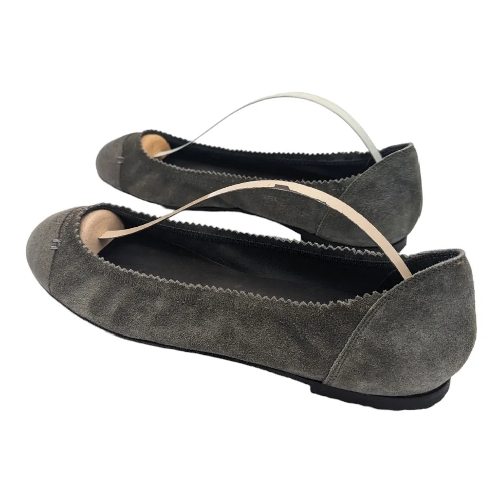 Brunello Cucinelli Flat Gray Suede Leather Cap Toe Pebbled Italy Size 37 US 7